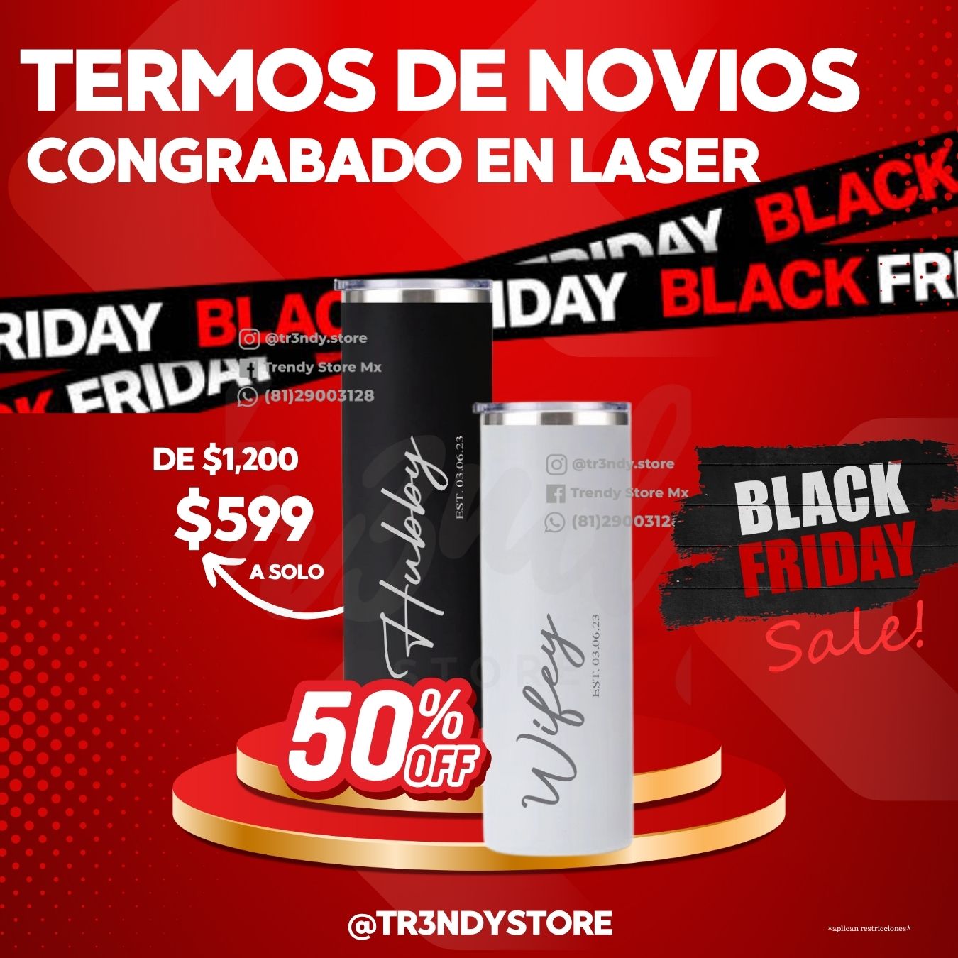 Vasos Skinny 20oz Acero Inoxidable para Novios grabado en láser