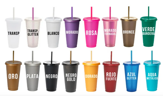 Paquete de Boda 50 Invitados | Vasos 24oz con Popote + Termos de Novios 20oz Skinny