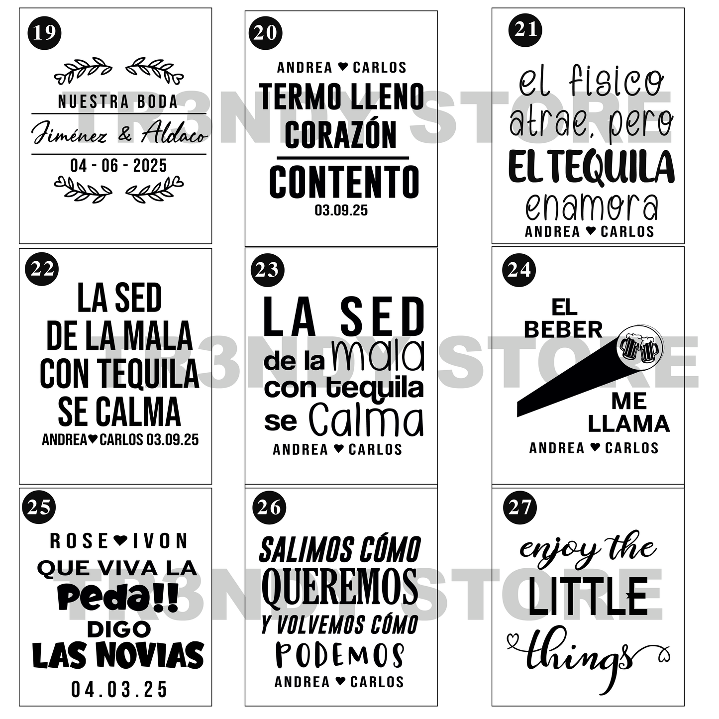 Paquete de boda Basic skinny acrilico 150 invitados