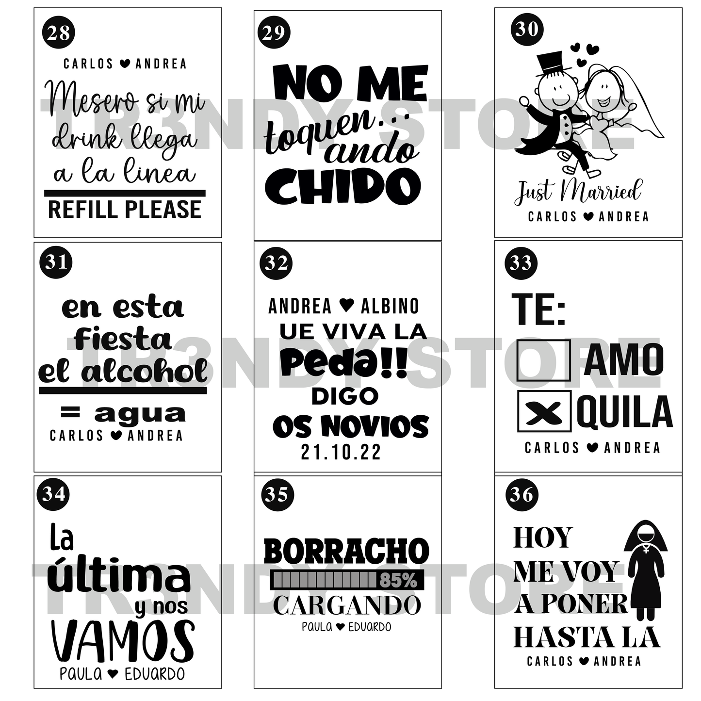 Paquete de boda Basic skinny acrilico 150 invitados