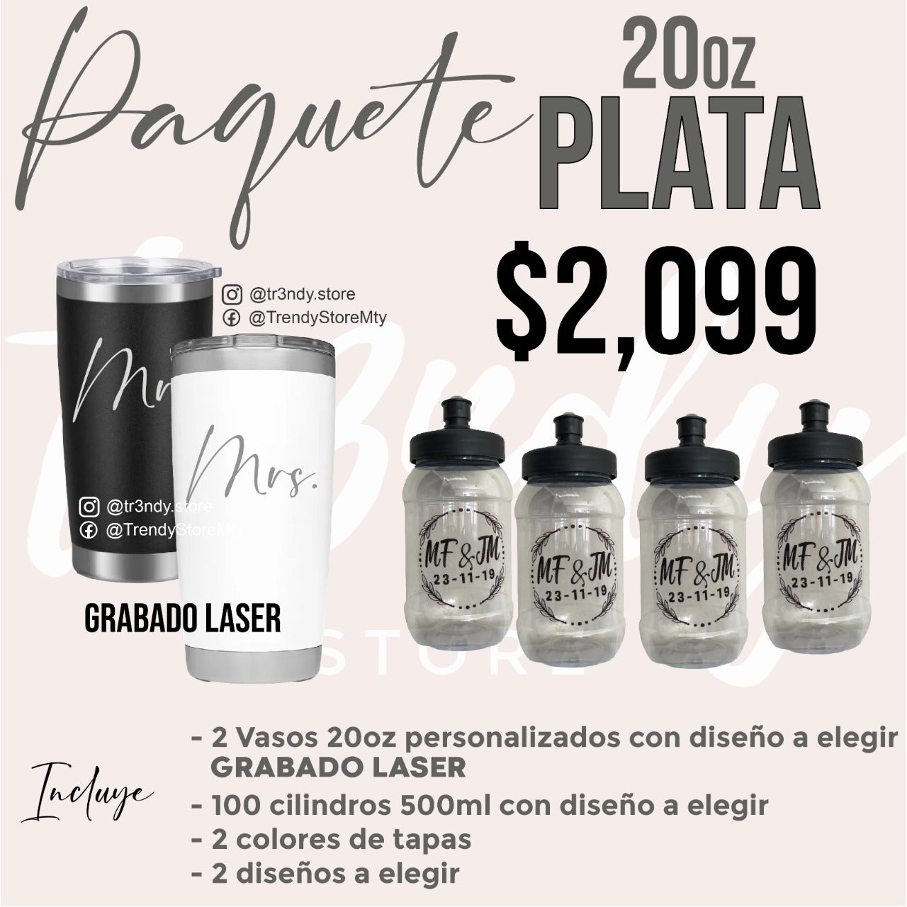Paquete de boda Fiesta Plus 100 invitados + vasos de novios 20oz acero