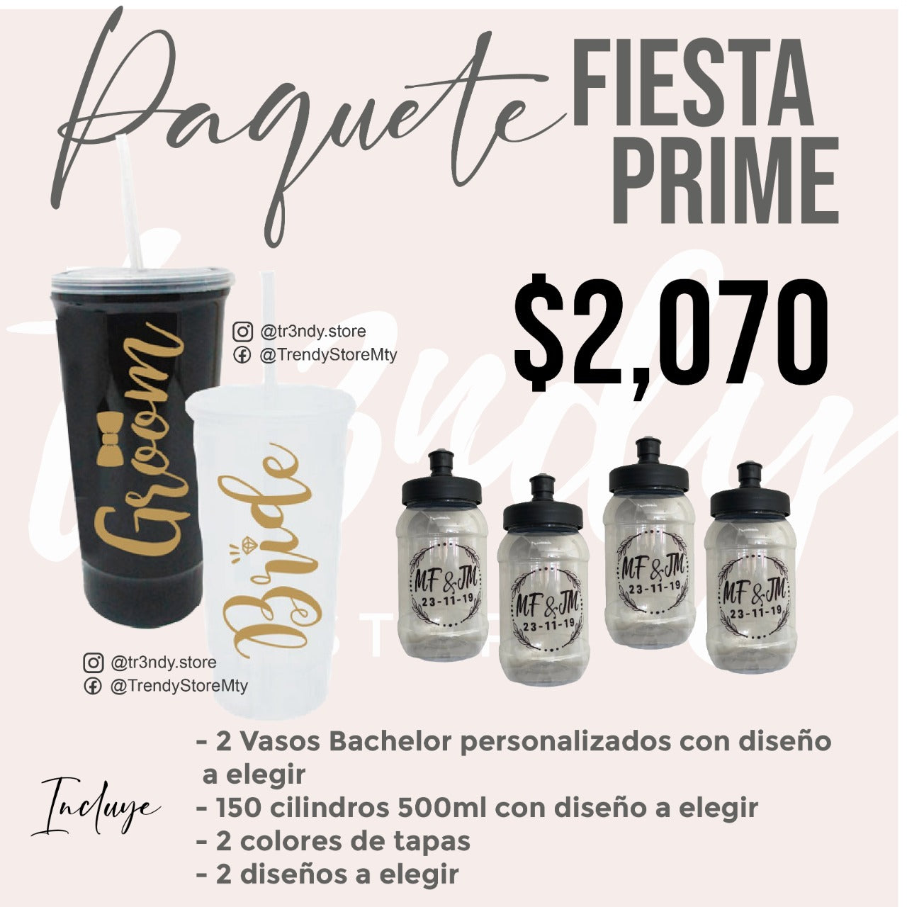 Paquete de boda Fiesta Plus 150 invitados + vasos de novios