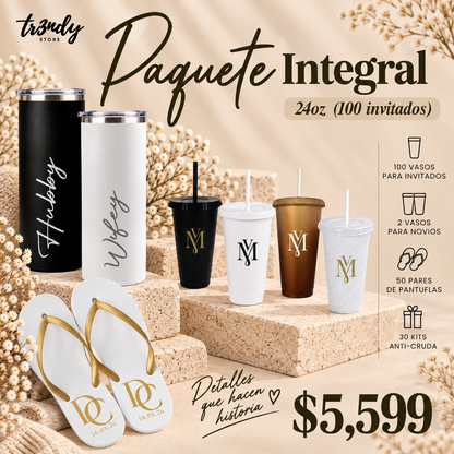 Paquete Integral para Boda | 100 Invitados · Vaso Liberty 24 oz + Sandalias