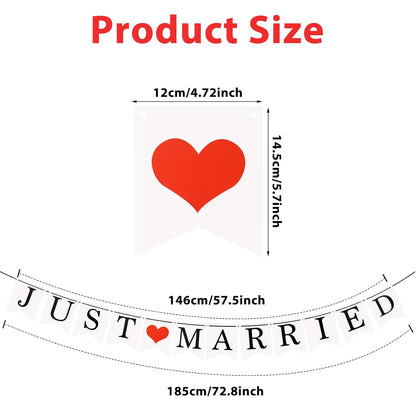 Bandera de boda con texto "Just Married"