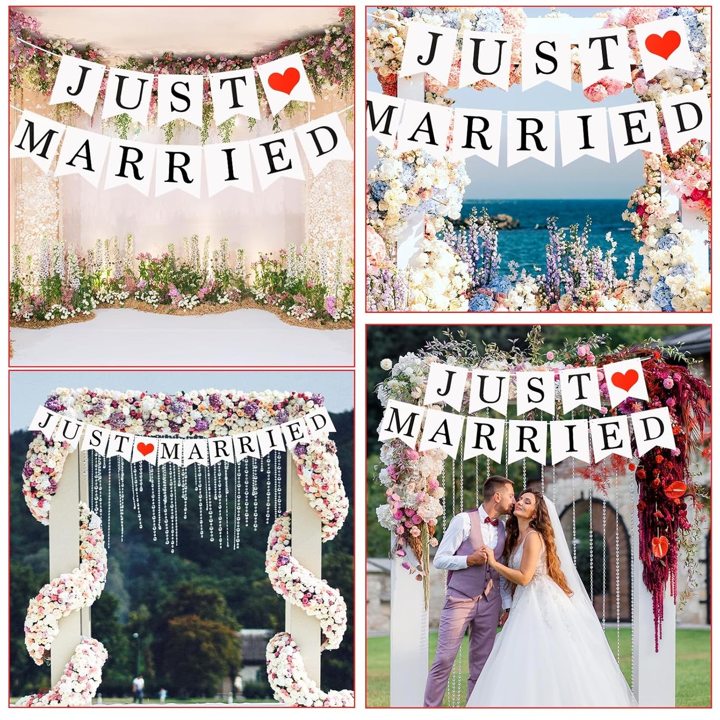 Bandera de boda con texto "Just Married"