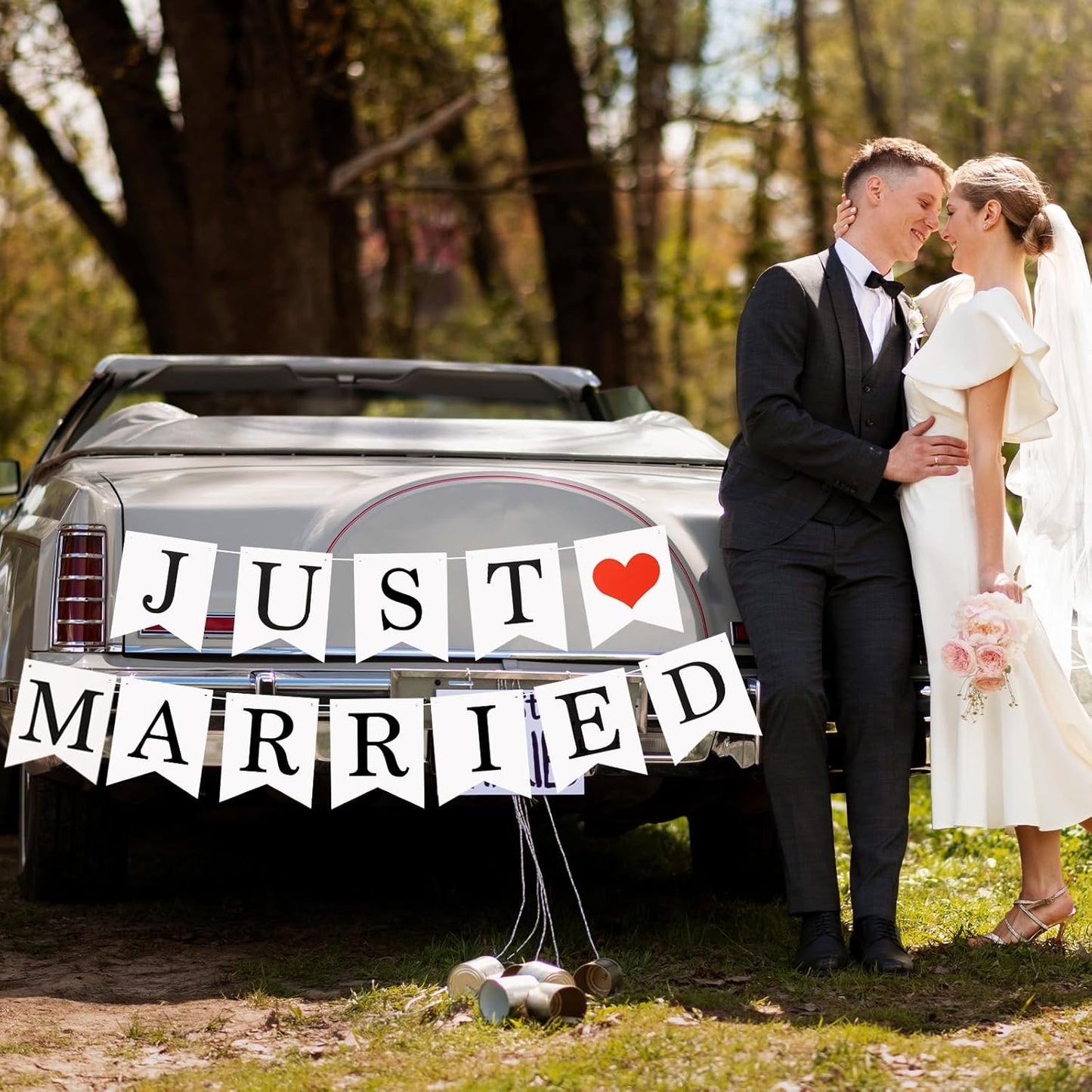 Bandera de boda con texto "Just Married"