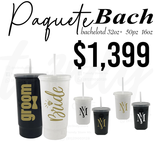 Paquete de boda 50 invitados + vasos de novios Bachelord