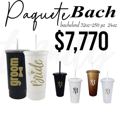 Paquete de Vasos para Boda | 250 Liberty 24oz + 2 Bachelord 32oz