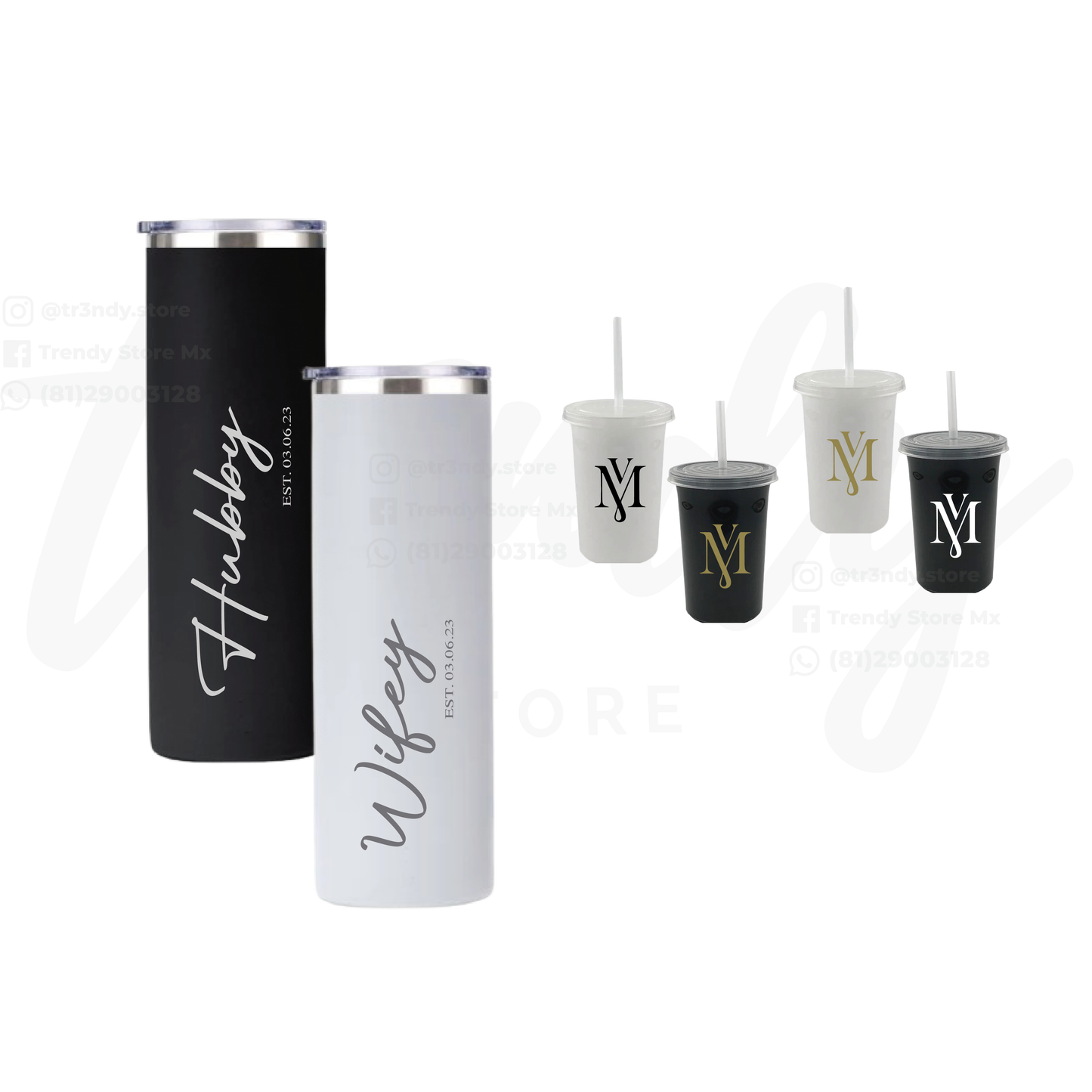 Paquete de boda 250 invitados + vasos de novios Skinny 20oz acero inoxidable