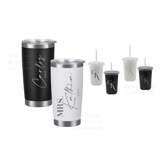 Paquete de boda 100 invitados + vasos de novios 20oz acero inoxidable