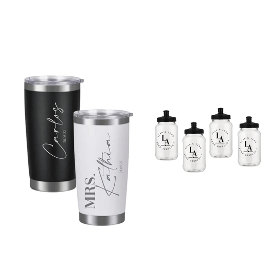 Paquete de boda  100 invitados + vasos de novios 20oz acero con grabado láser