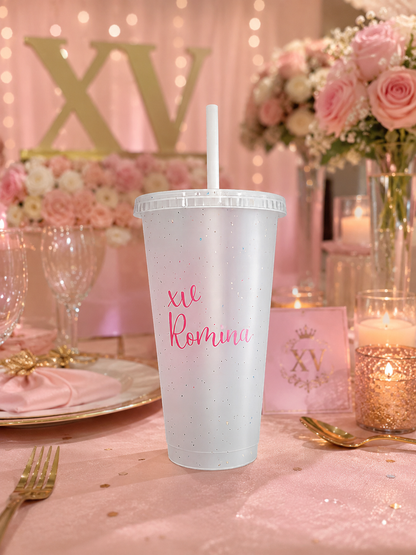 👑 Paquete Mis XV Años | 50 Invitados | Vaso Liberty 24oz + Vaso Térmico 20 oz