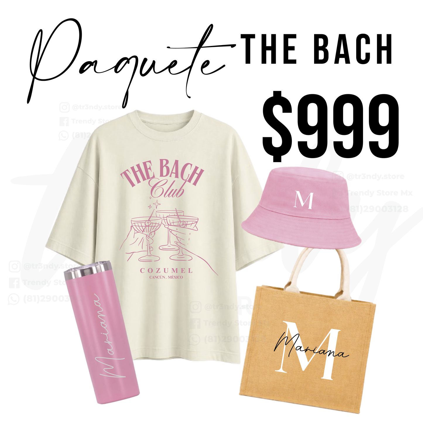 Kit Despedida de Soltera Playa "THE BACH " | Playera, Bucket Hat, Termo y Bolsa Personalizados para Bride Squad