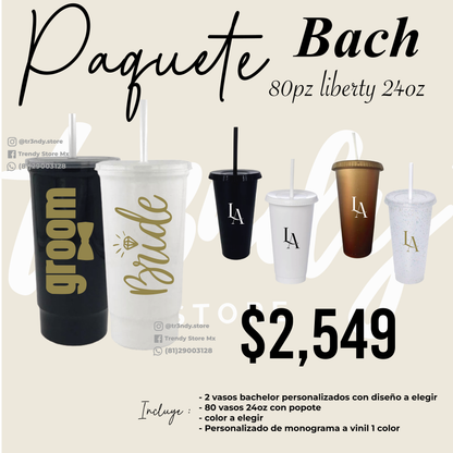 Vasos de invitados 24oz popote + vasos de los novios para 80 invitados