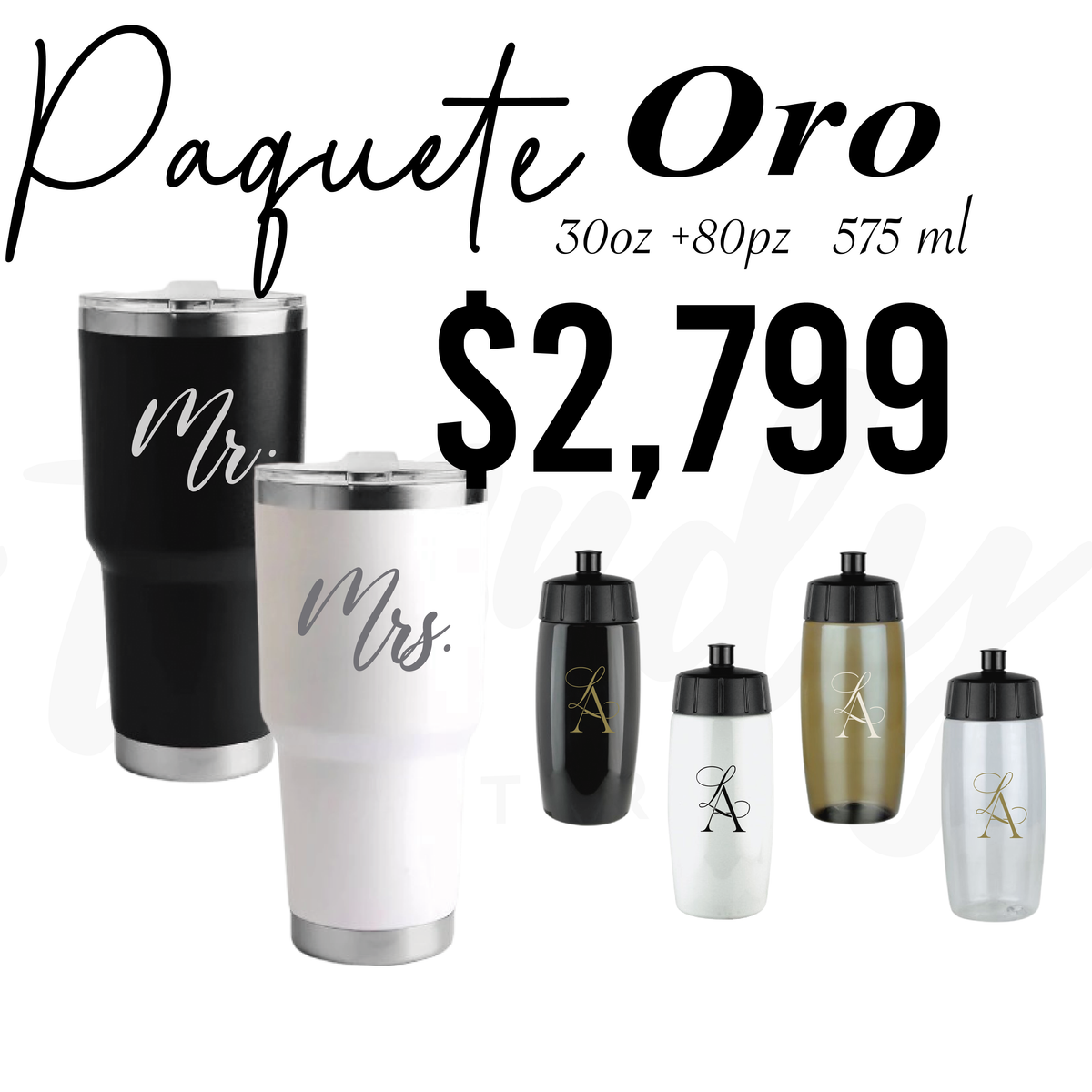 Paquete de Vasos para Boda 80 Invitados | Sinker 575ml + Vasos de Novios Acero 30oz