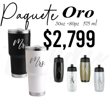 Paquete de Vasos para Boda 80 Invitados | Sinker 575ml + Vasos de Novios Acero 30oz