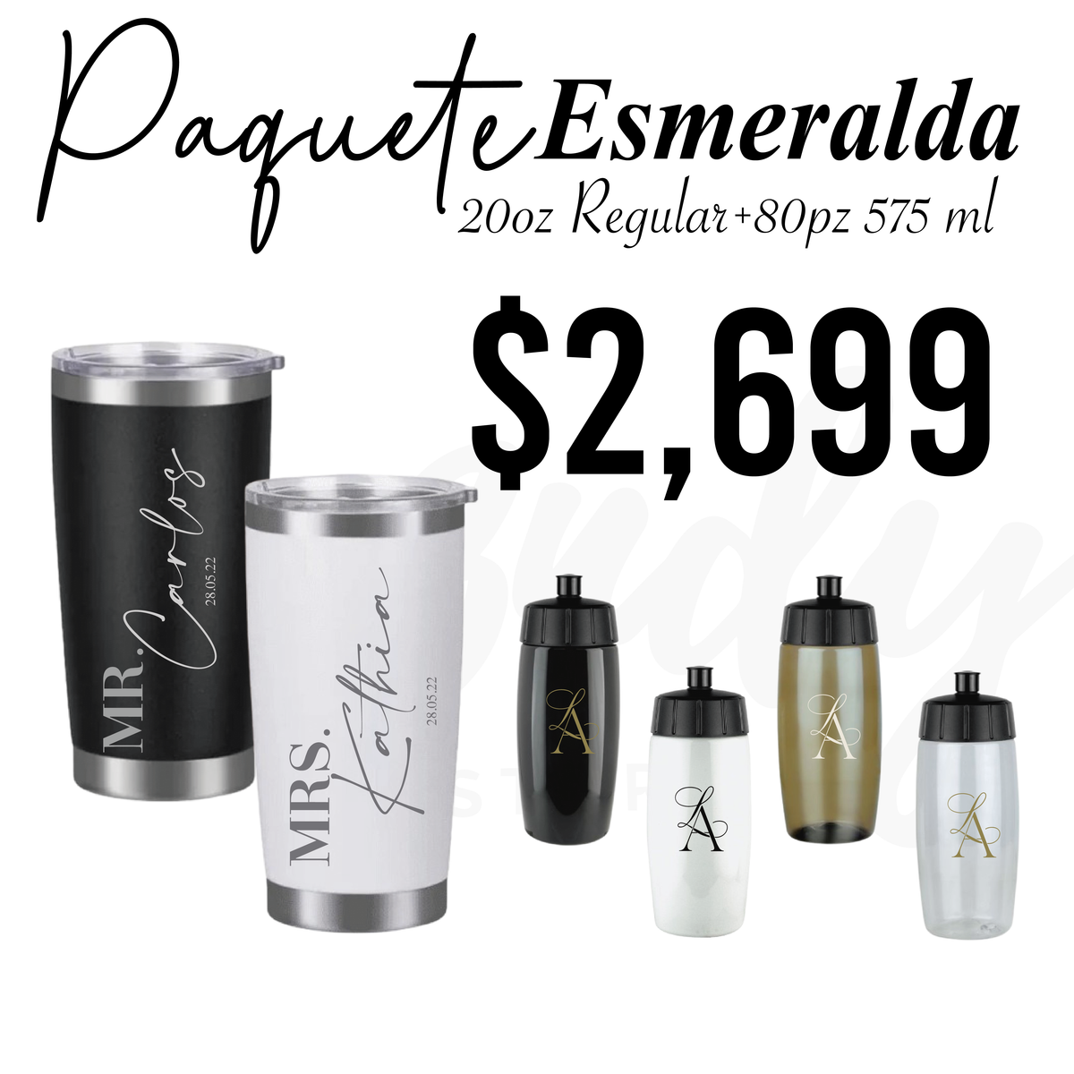 Paquete de Vasos para Boda 80 Invitados | Sinker 575ml + Vasos de Novios Acero 20oz