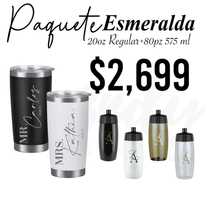 Paquete de Vasos para Boda 80 Invitados | Sinker 575ml + Vasos de Novios Acero 20oz