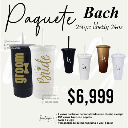 Vasos de invitados 24oz popote + vasos de los novios para 250 invitados
