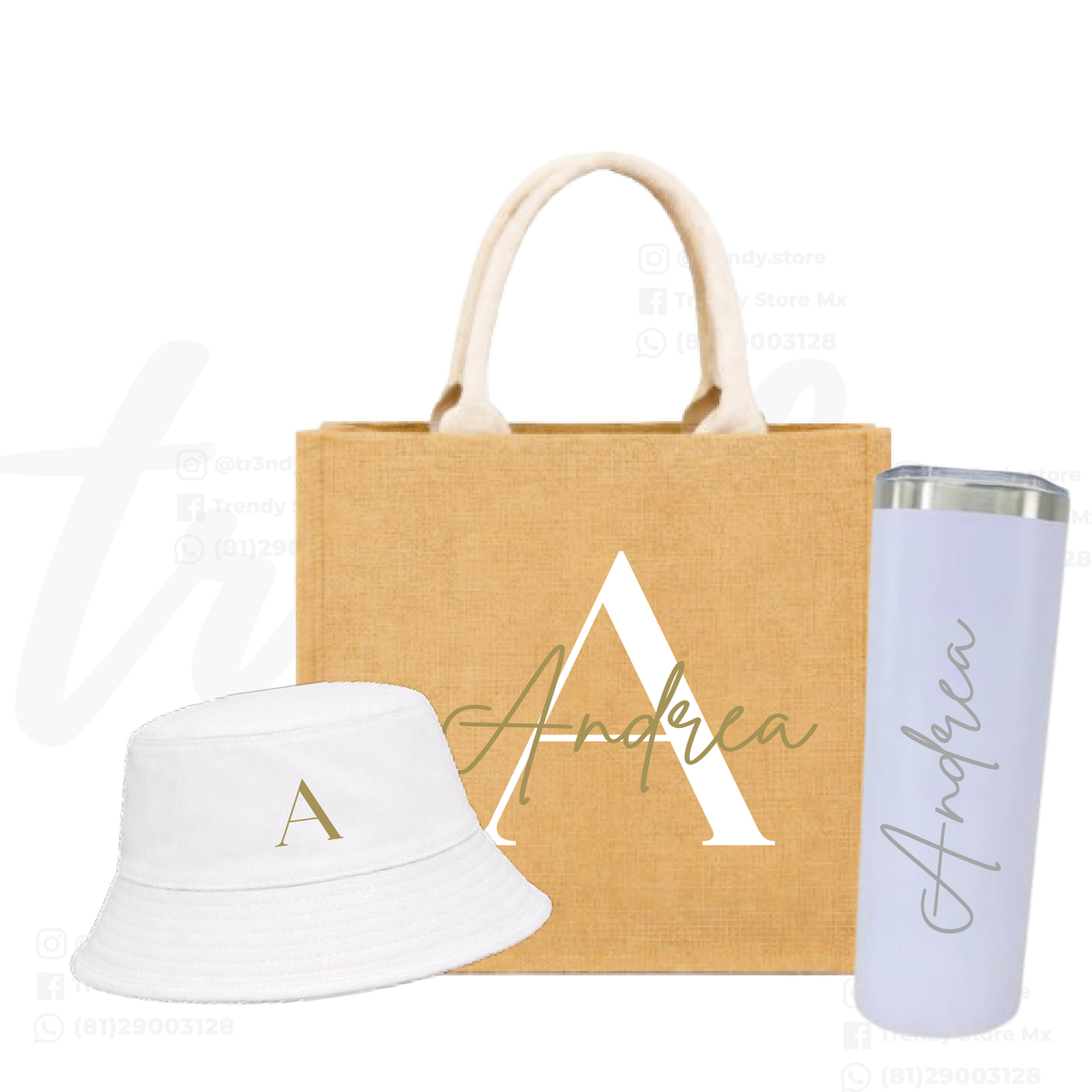 Kit Despedida de Soltera Personalizado | Bachelorette Set (Bolsa + Termo + Sombrero)