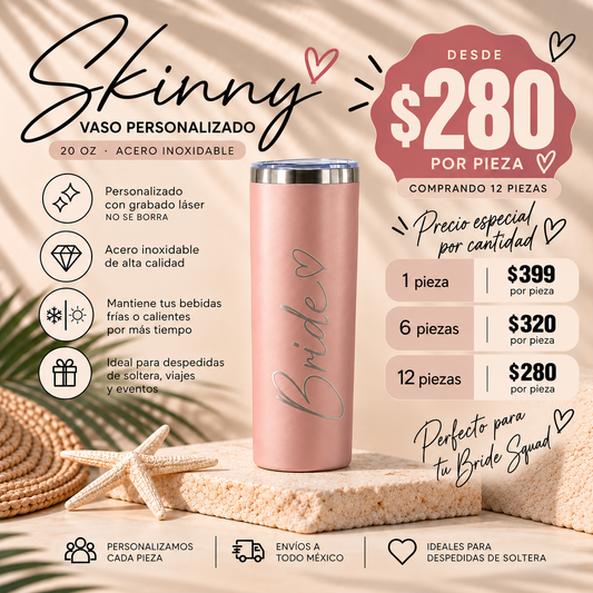 Vaso Skinny 20 oz para Despedida de Soltera | Personalizado con Grabado Láser