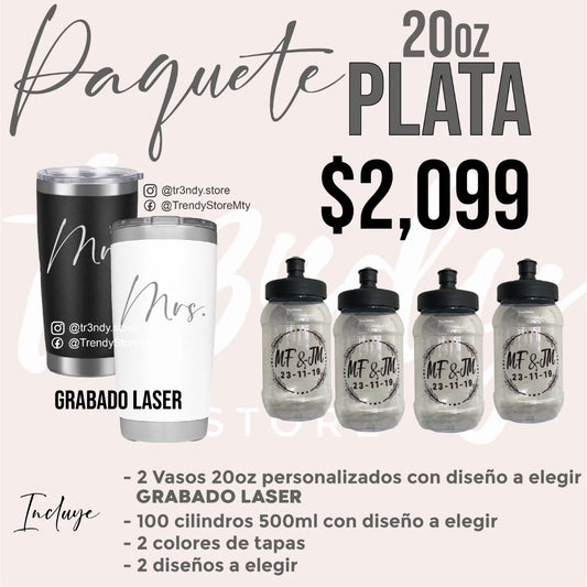 Paquete de boda Fiesta Plus 100 invitados + vasos de novios 20oz acero