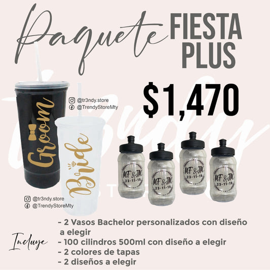 Paquete de boda Fiesta Plus 100 invitados + vasos de novios plastico 32oz