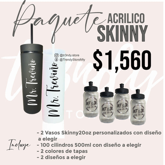 Paquete de boda Fiesta Plus 100 invitados + vasos de novios skinny plastico