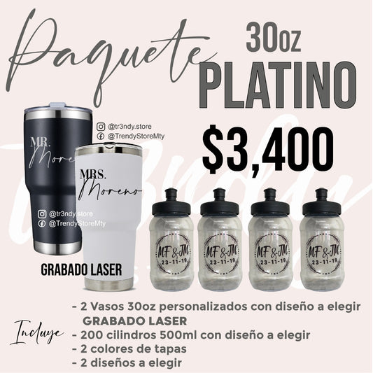 Paquete de boda 30oz oro  200 invitados + vasos de novios