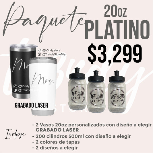 Paquete de boda 20oz oro  200 invitados + vasos de novios