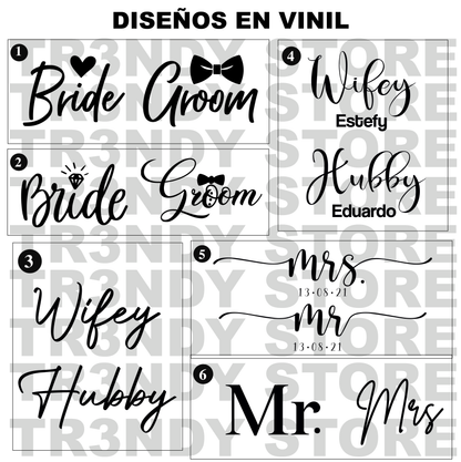 Paquete de Boda 50 Invitados | Vasos 24oz con Popote + Termos de Novios 20oz Skinny Acrilico