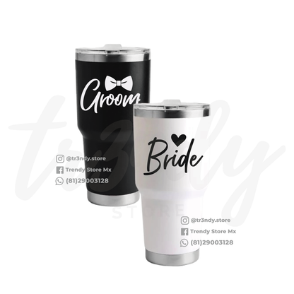 Vasos Skinny 30oz  Acero Inoxidable para Novios  personalizado en vinil