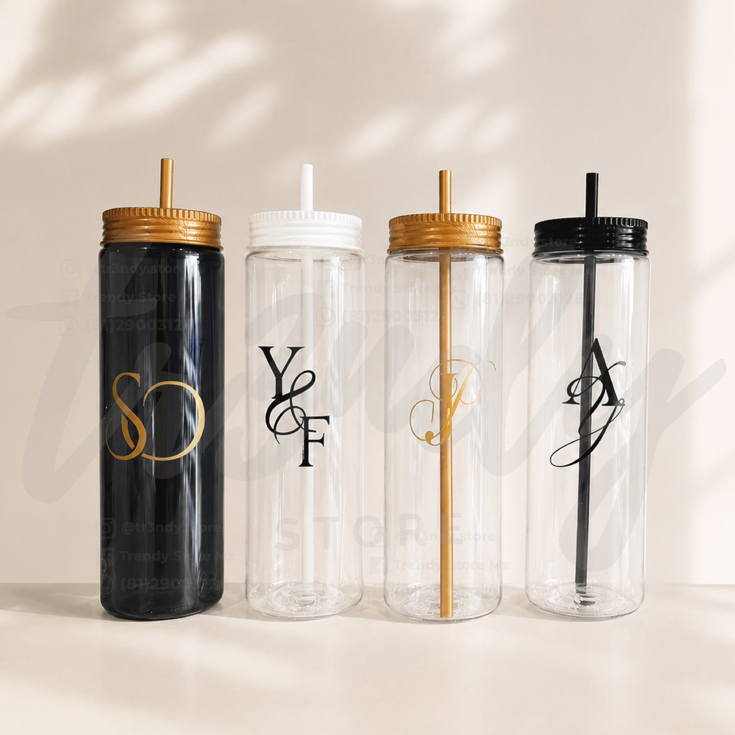 Paquete de Vasos para Boda 150 Invitados | Skinny PET 20oz + Vasos de Novios Acero 20oz Skinny