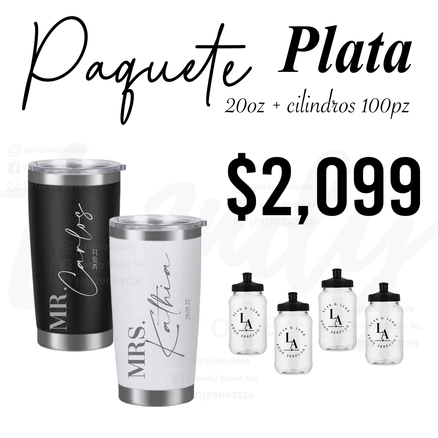 Paquete vasos personalizados boda 100 invitados + vasos novios acero