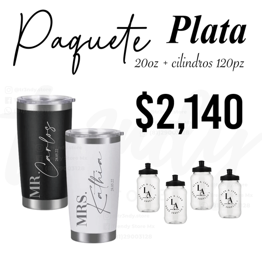 Paquete de boda  120 invitados + vasos de novios 20oz acero con grabado láser