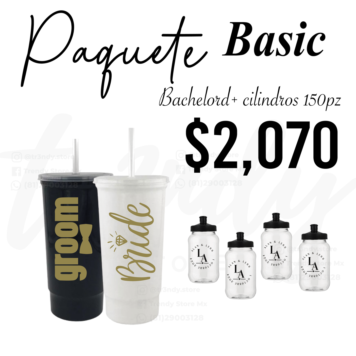 Paquete de boda  150 invitados + vasos de novios Bachelord