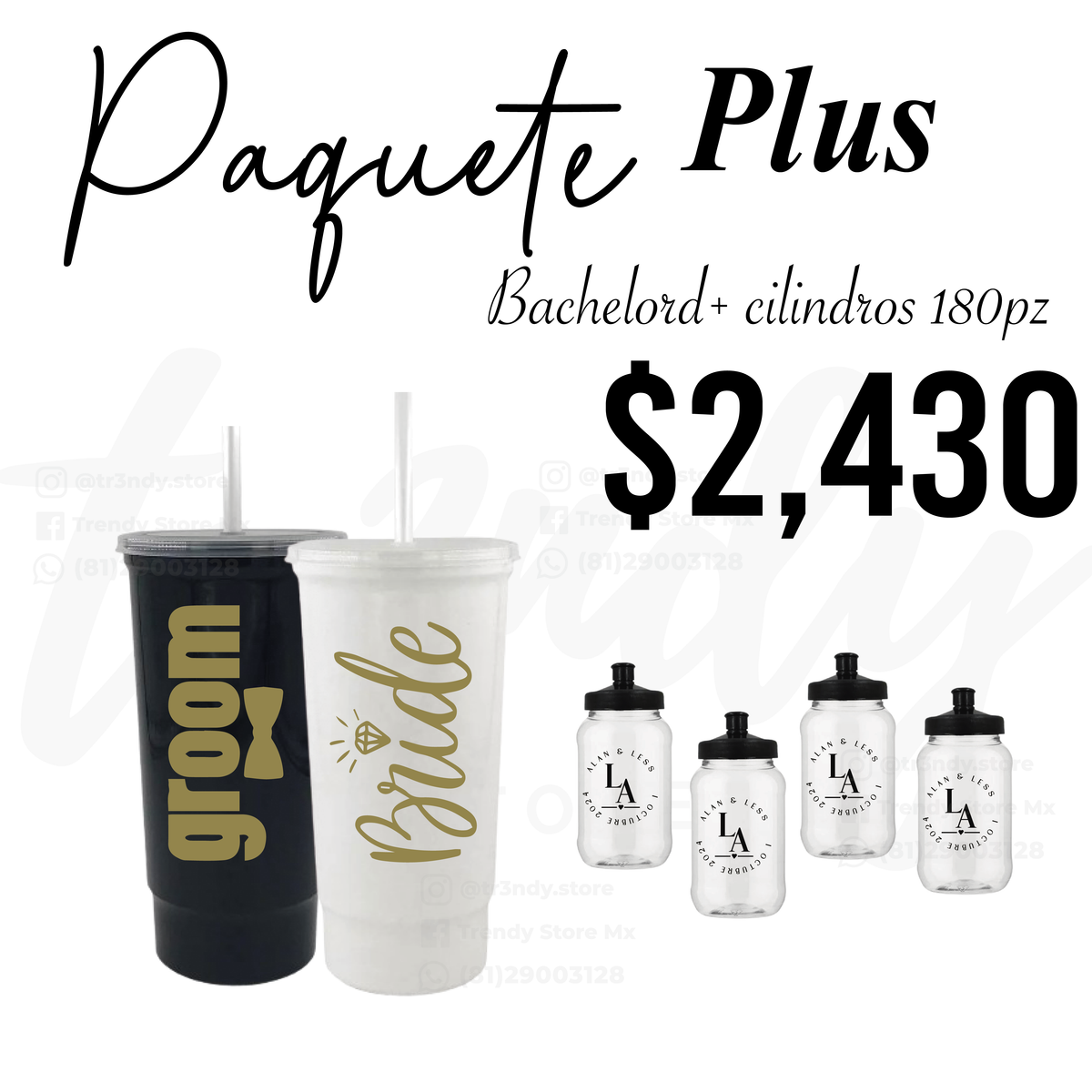 Paquete de boda  180 invitados + vasos de novios Bachelord