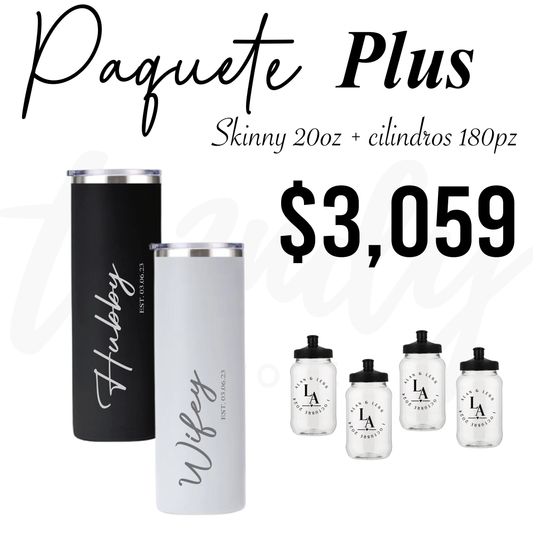 Paquete de boda 180 invitados + vasos de novios skinny 20oz acero grabado láser