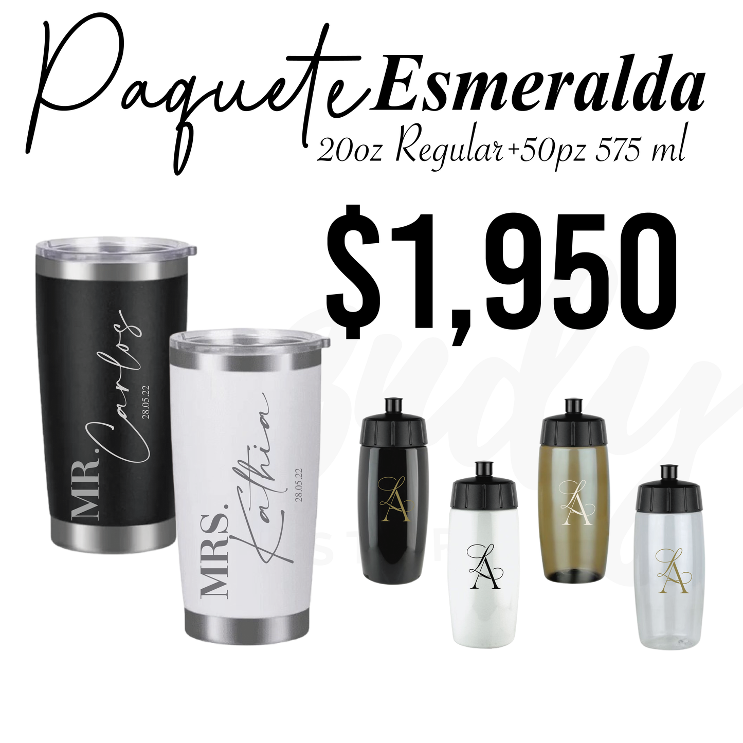 Paquete de Vasos para Boda 50 Invitados | Sinker 575ml + Vasos de Novios Acero 20oz Regular