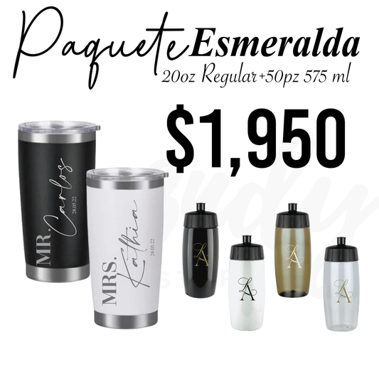 Paquete de Vasos para Boda 50 Invitados | Sinker 575ml + Vasos de Novios Acero 20oz Regular