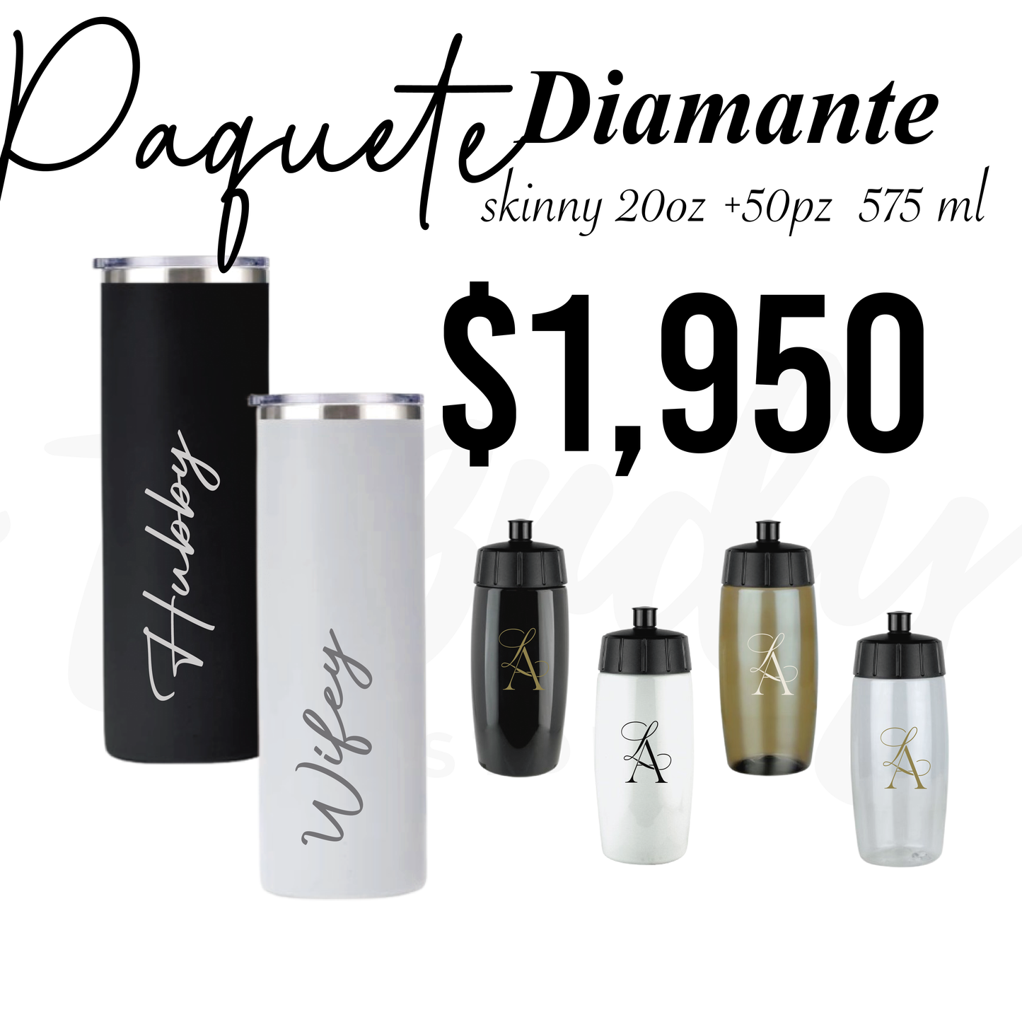 Paquete de Vasos para Boda 50 Invitados | Sinker 575ml + Vasos de Novios Acero Skinny 20oz