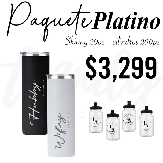 Paquete de boda 200 invitados + 2 termos de novios skinny 20oz acero