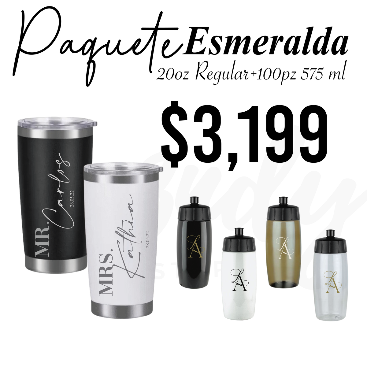 Paquete de Vasos para Boda 100 Invitados | Sinker 575ml + Vasos de Novios Acero 20oz