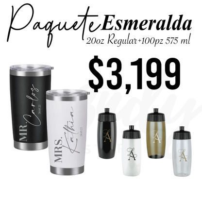Paquete de Vasos para Boda 100 Invitados | Sinker 575ml + Vasos de Novios Acero 20oz
