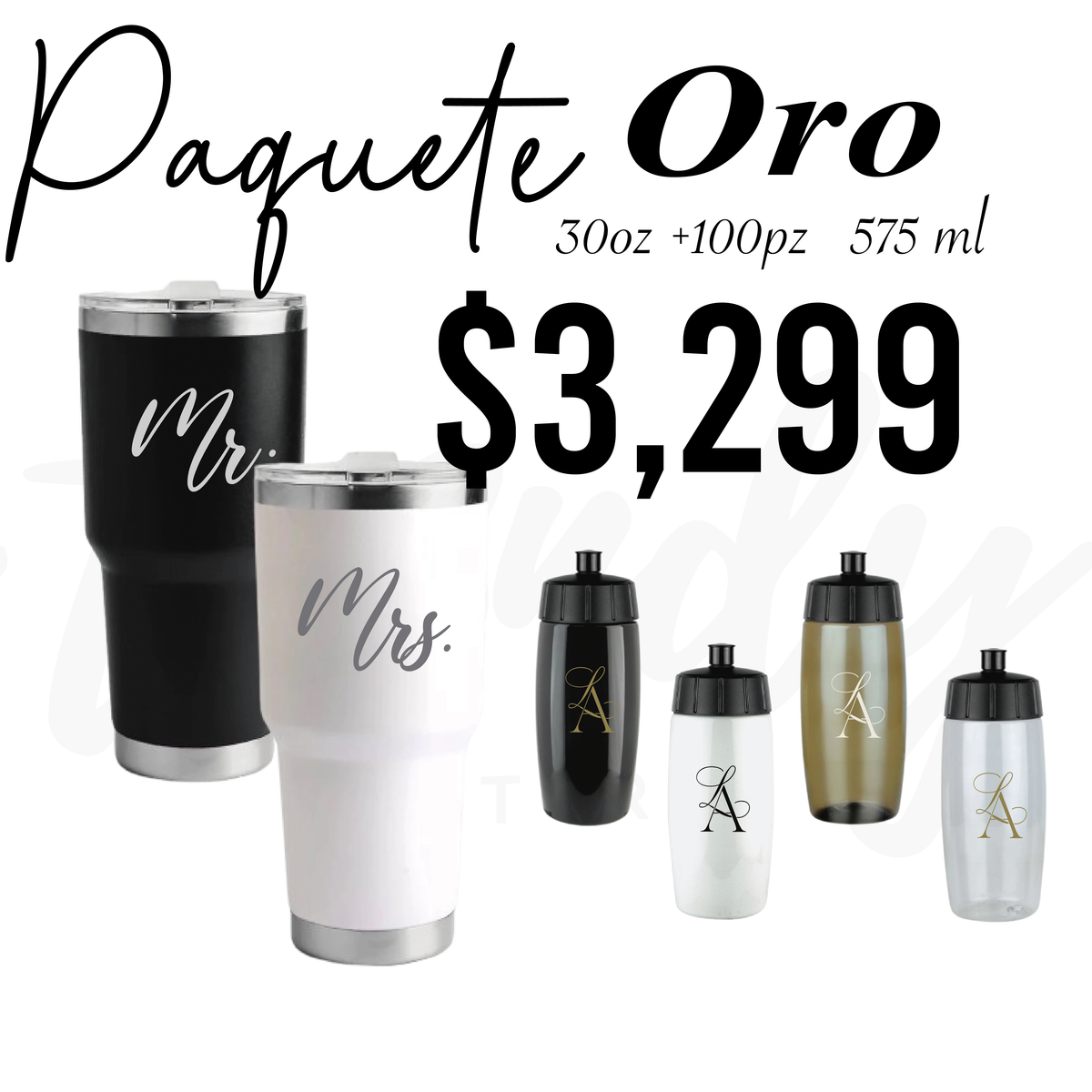 Paquete de Vasos para Boda 100 Invitados | Sinker 575ml + Vasos de Novios Acero 30oz