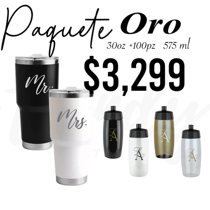 Paquete de Vasos para Boda 100 Invitados | Sinker 575ml + Vasos de Novios Acero 30oz