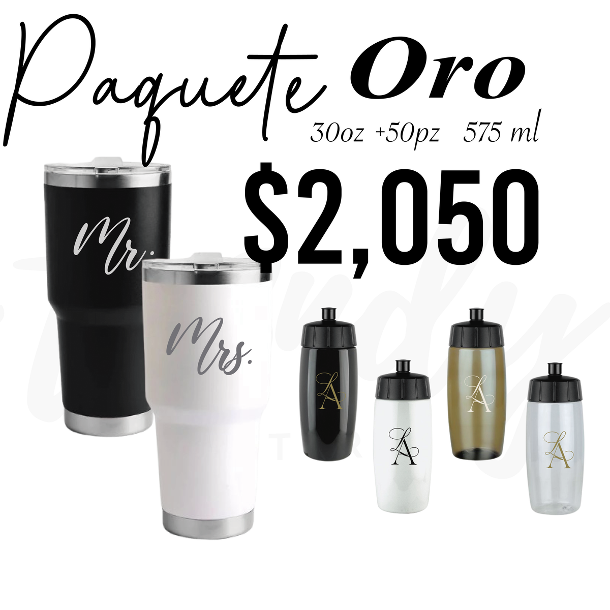 Paquete de Vasos para Boda 50 Invitados | Sinker 575ml + Vasos de Novios Acero 30oz