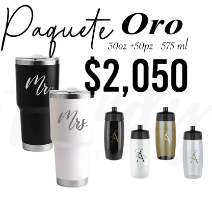 Paquete de Vasos para Boda 50 Invitados | Sinker 575ml + Vasos de Novios Acero 30oz