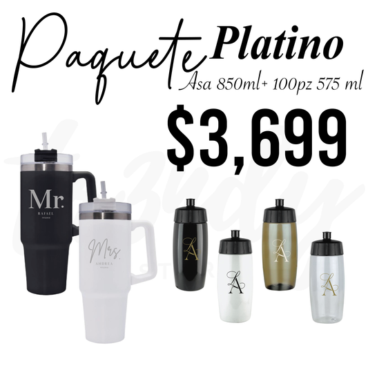Paquete de Boda 100 Invitados | Sinker 575ml + Termos de Novios Asa 870ml