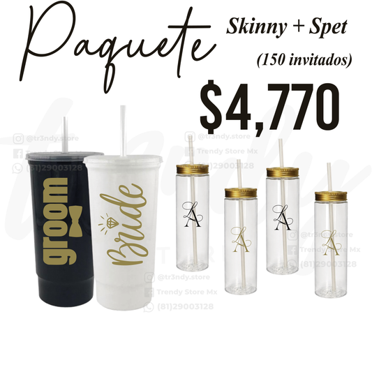 Paquete de boda 150 invitados + vasos de novios Bachelord